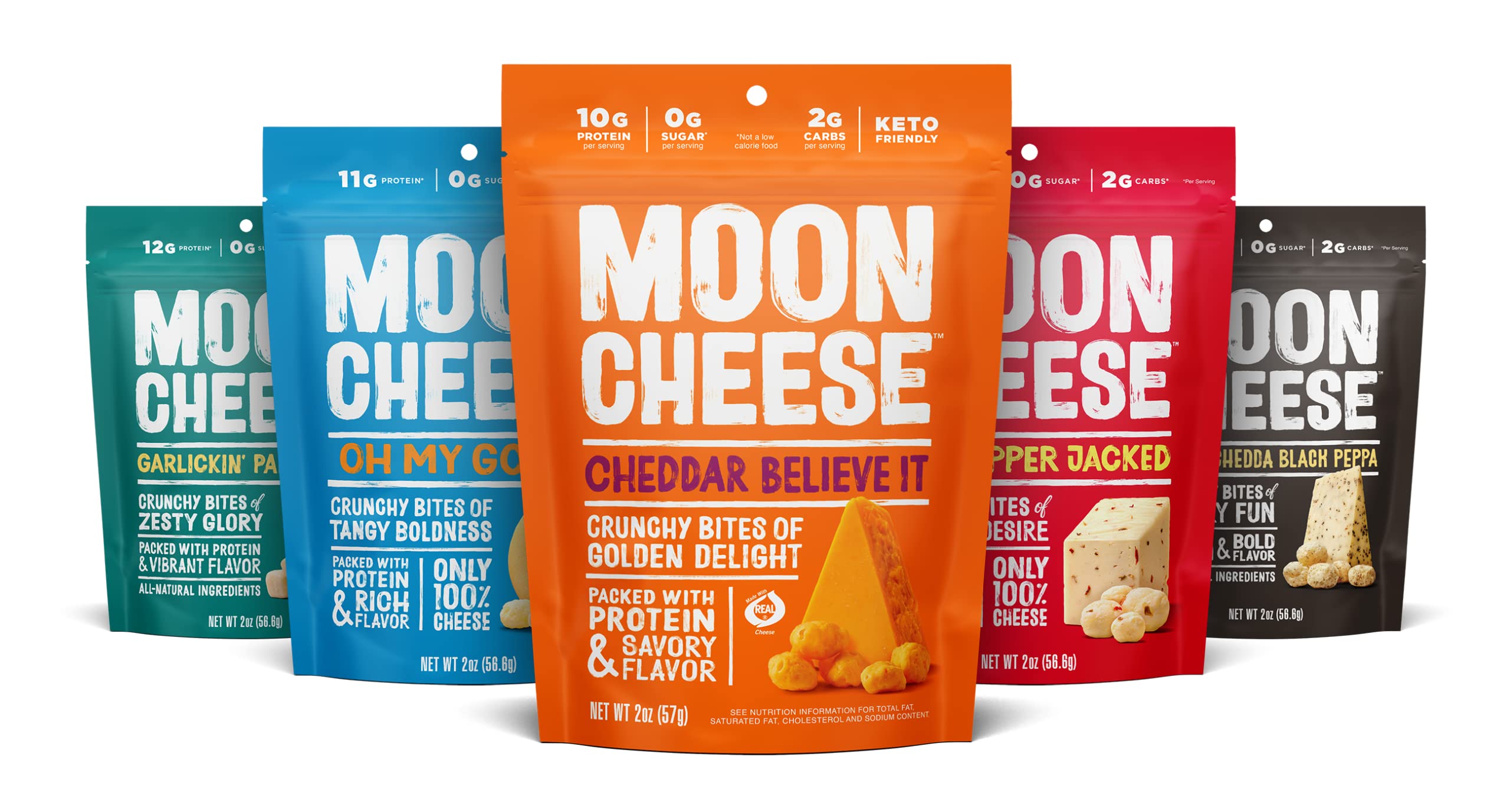 Moon Cheese Bites Bundle packaging featuring cheddar and other flavors for a protein-rich snack