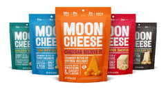 Moon Cheese Bites Bundle packaging featuring cheddar and other flavors for a protein-rich snack