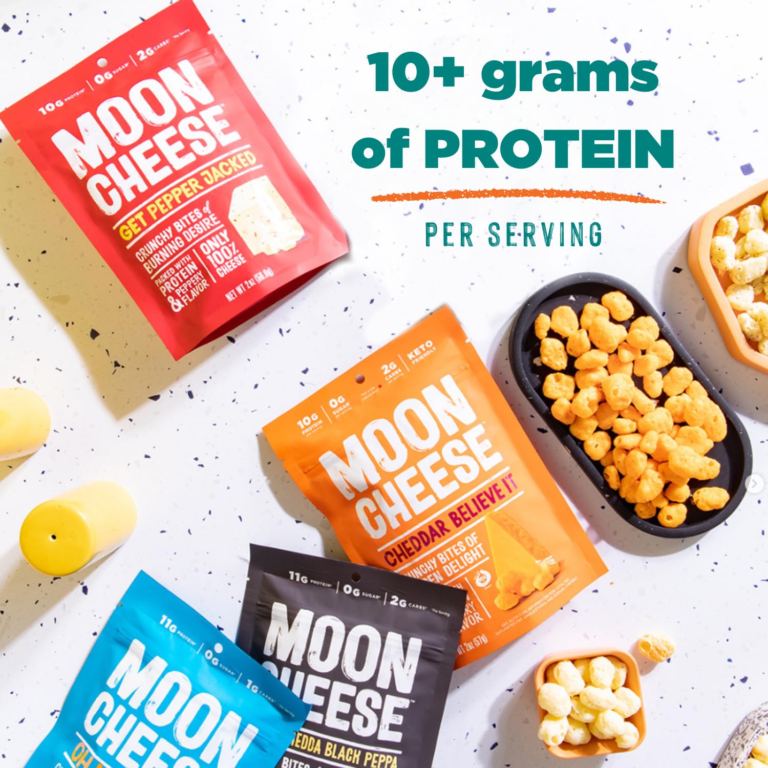 Moon Cheese Bites kitchen counter display encourages stocking up for snacks