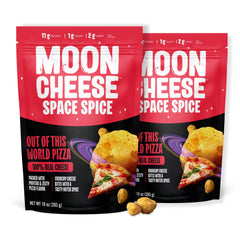 Moon Cheese Space Spice pizza bites, front view, protein-rich snack