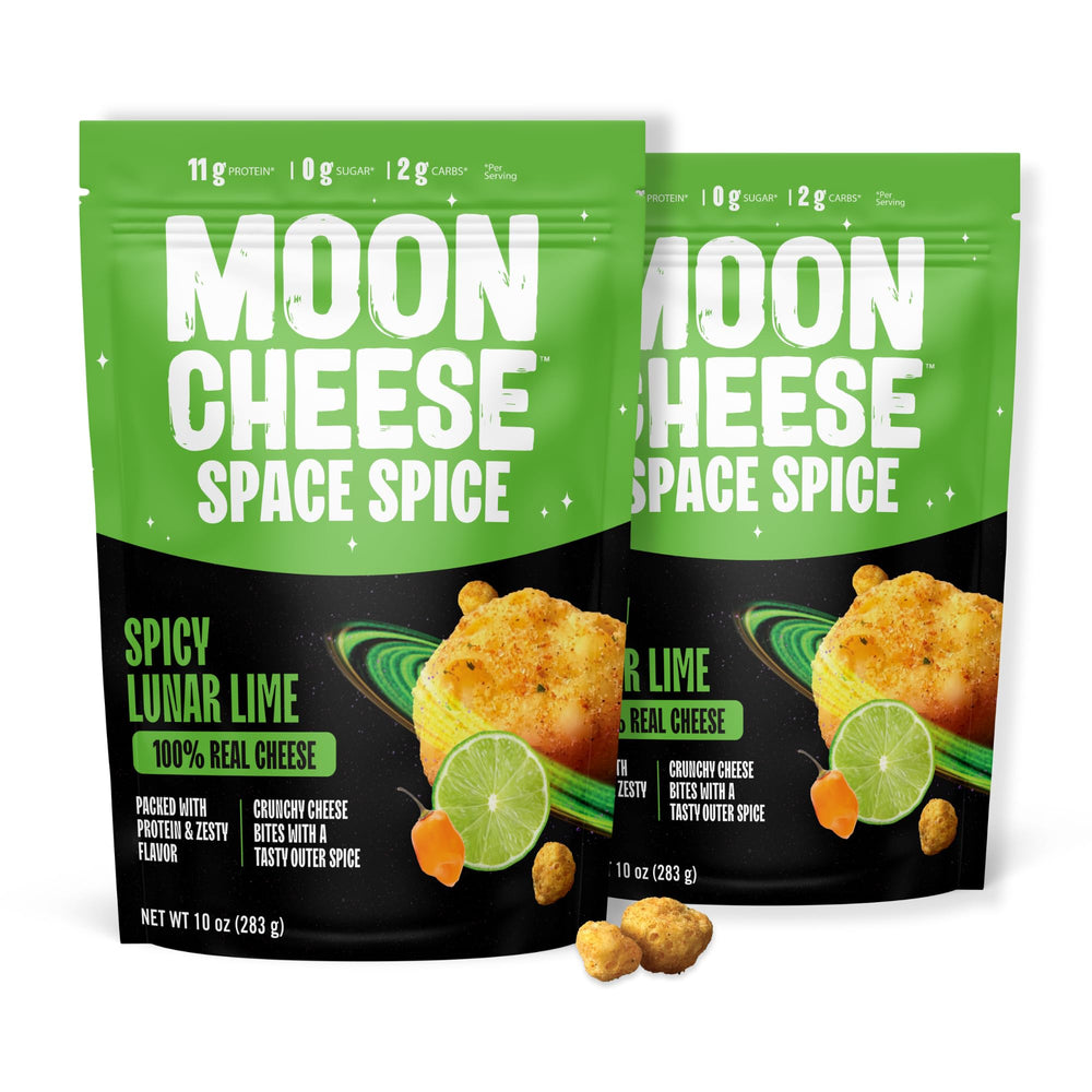 Moon Cheese Space Spice Spicy Lunar Lime chips close-up showing crisp texture and flavor