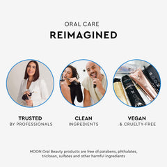 MOON Midnight Mint travel sachet shows on-the-go whitening option.