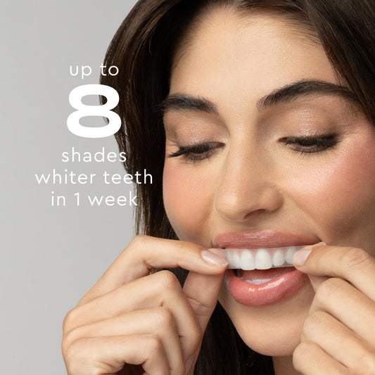 MOON strips applied to teeth demonstrating precise no-rinse adhesion