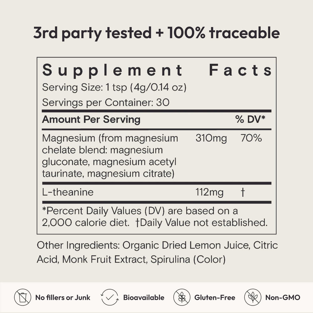 Moon Juice Magnesi-Om ingredients graphic emphasizing vegan and non-GMO ingredients.