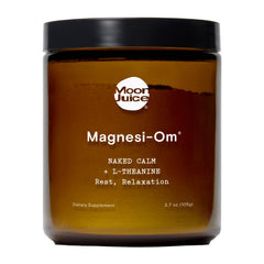 Moon Juice Magnesi-Om bottle front highlights rest and relaxation potential.