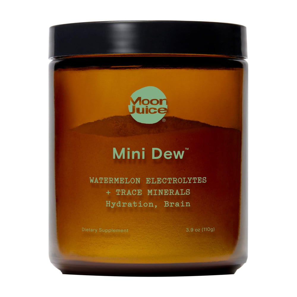 Moon Juice Mini Dew electrolytes powder bottle ready for quick hydration