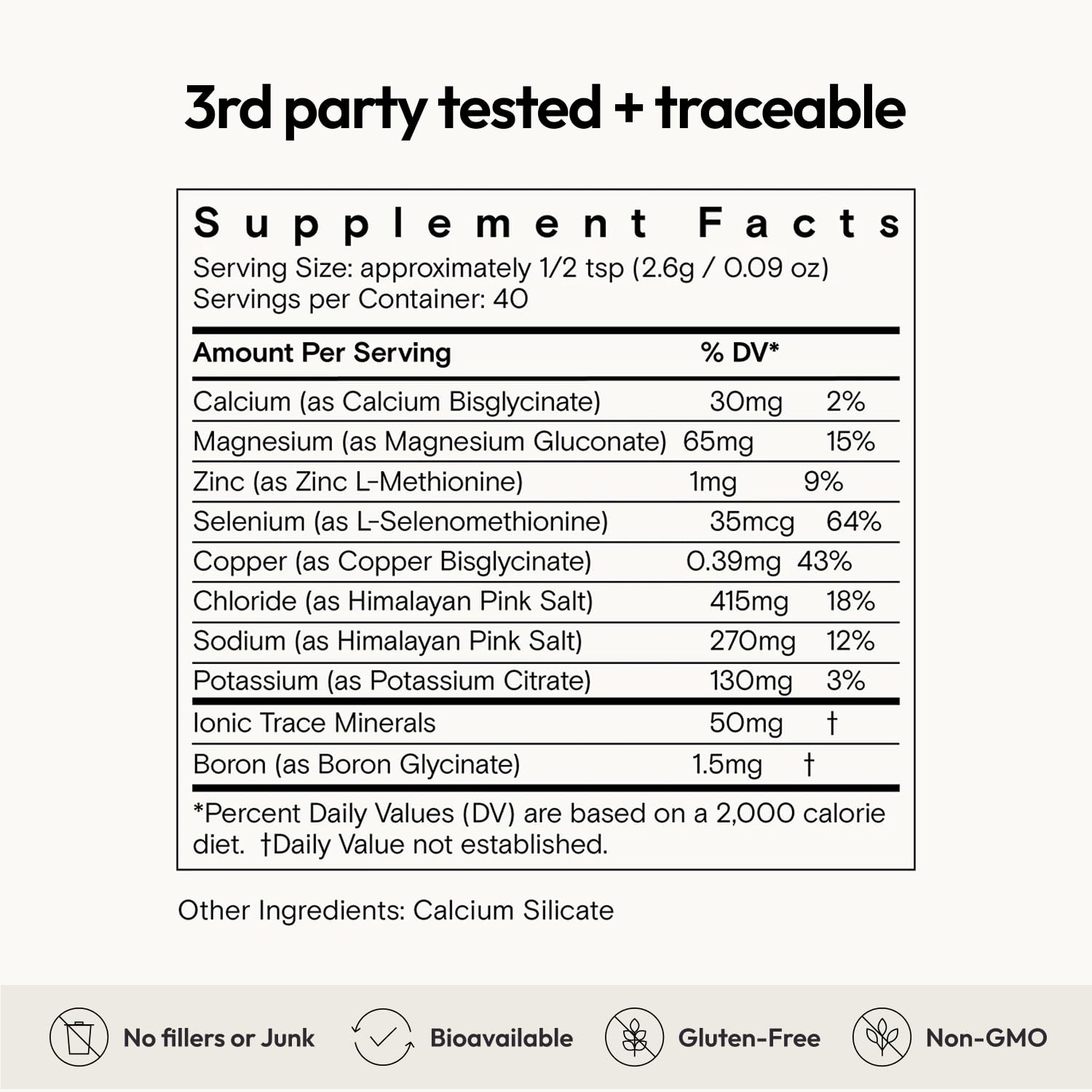 Moon Juice Mini Dew ingredients list label emphasizes trace minerals.