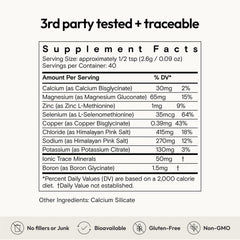 Moon Juice Mini Dew ingredients list label emphasizes trace minerals.