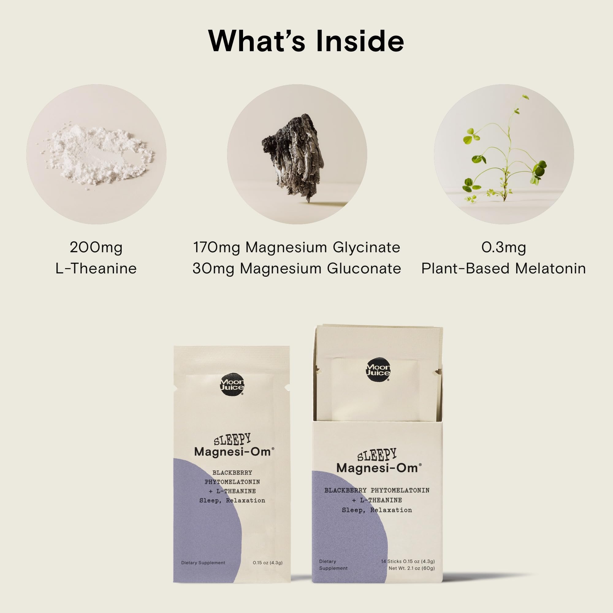 Moon Juice Sleepy Magnesi-Om powder pouch demonstrates plant-based sleep blend