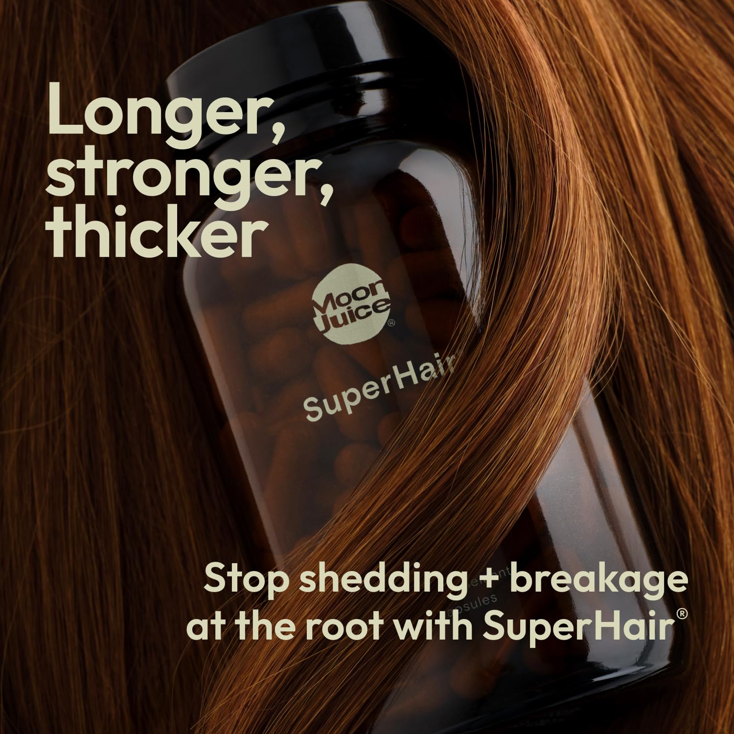 Moon Juice SuperHair capsules close-up highlighting biotin and saw palmetto benefits