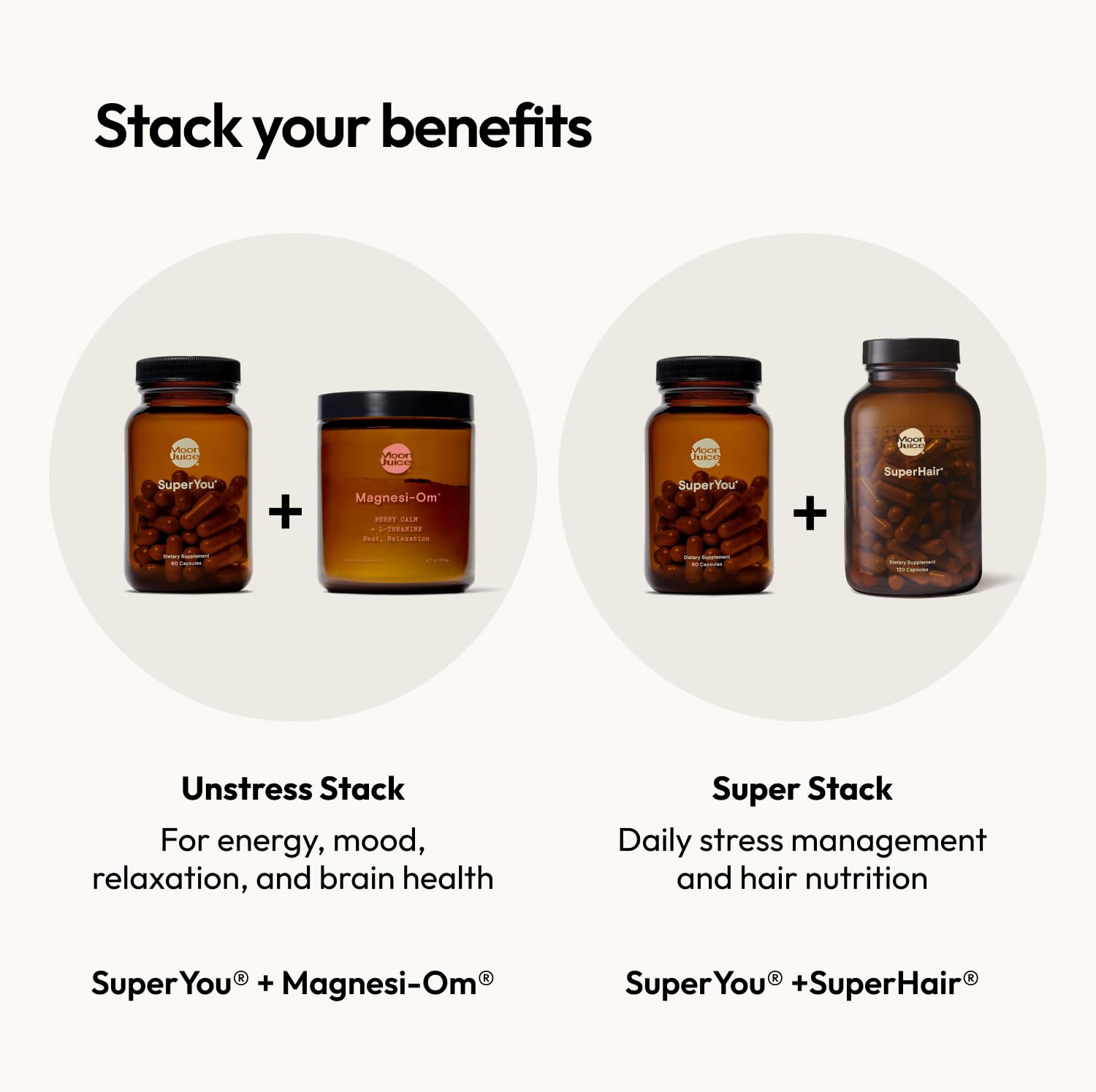 Moon Juice SuperYou supplement scene on a desk with bottle and capsules.