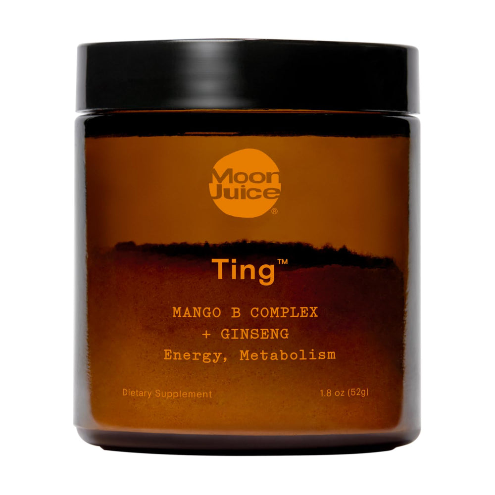 Moon Juice Ting mango powder tin showing compact packaging for on-the-go energy support