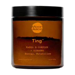 Moon Juice Ting mango powder tin showing compact packaging for on-the-go energy support