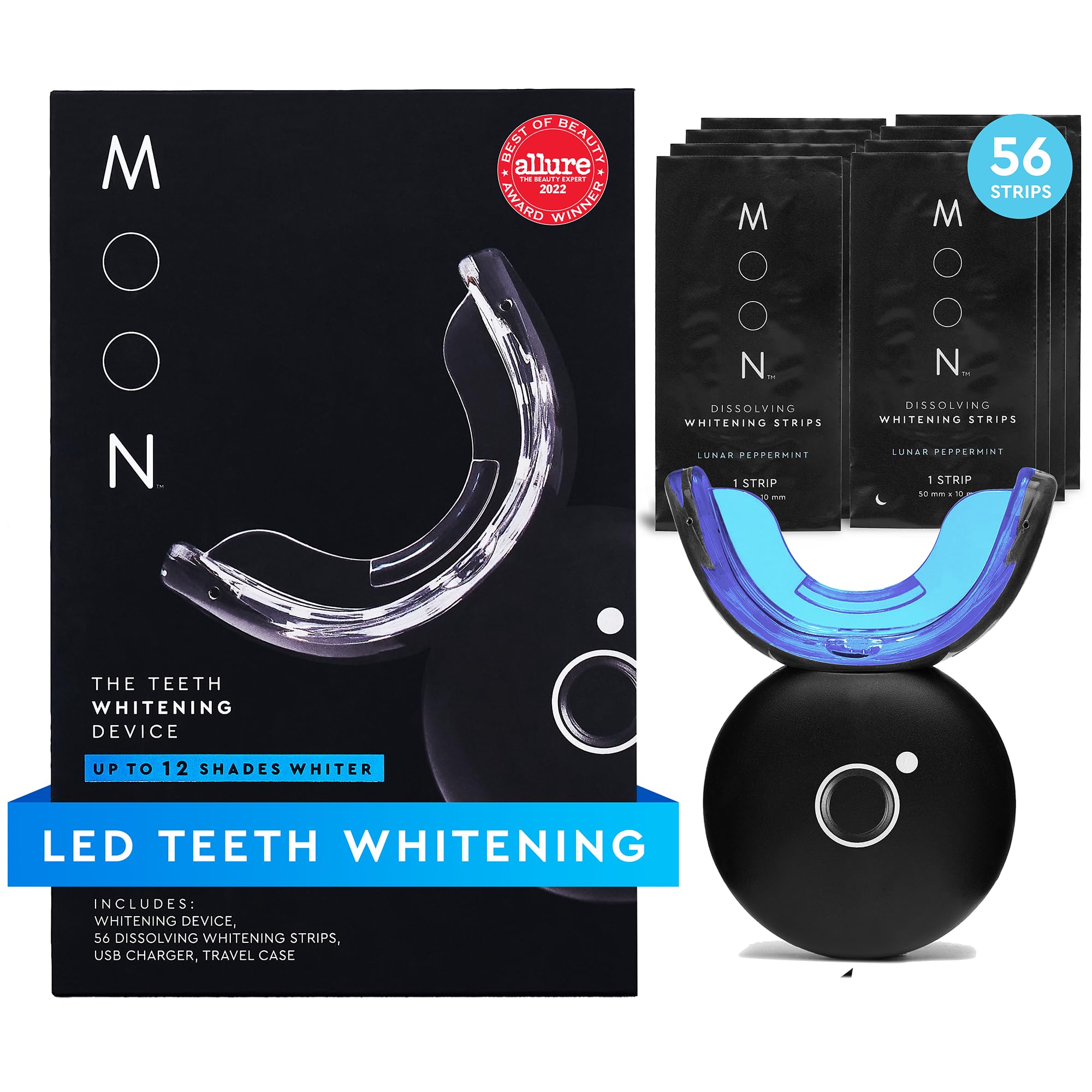 MOON Teeth Whitening Kit LED device for quick 5-minute whitening sessions.
