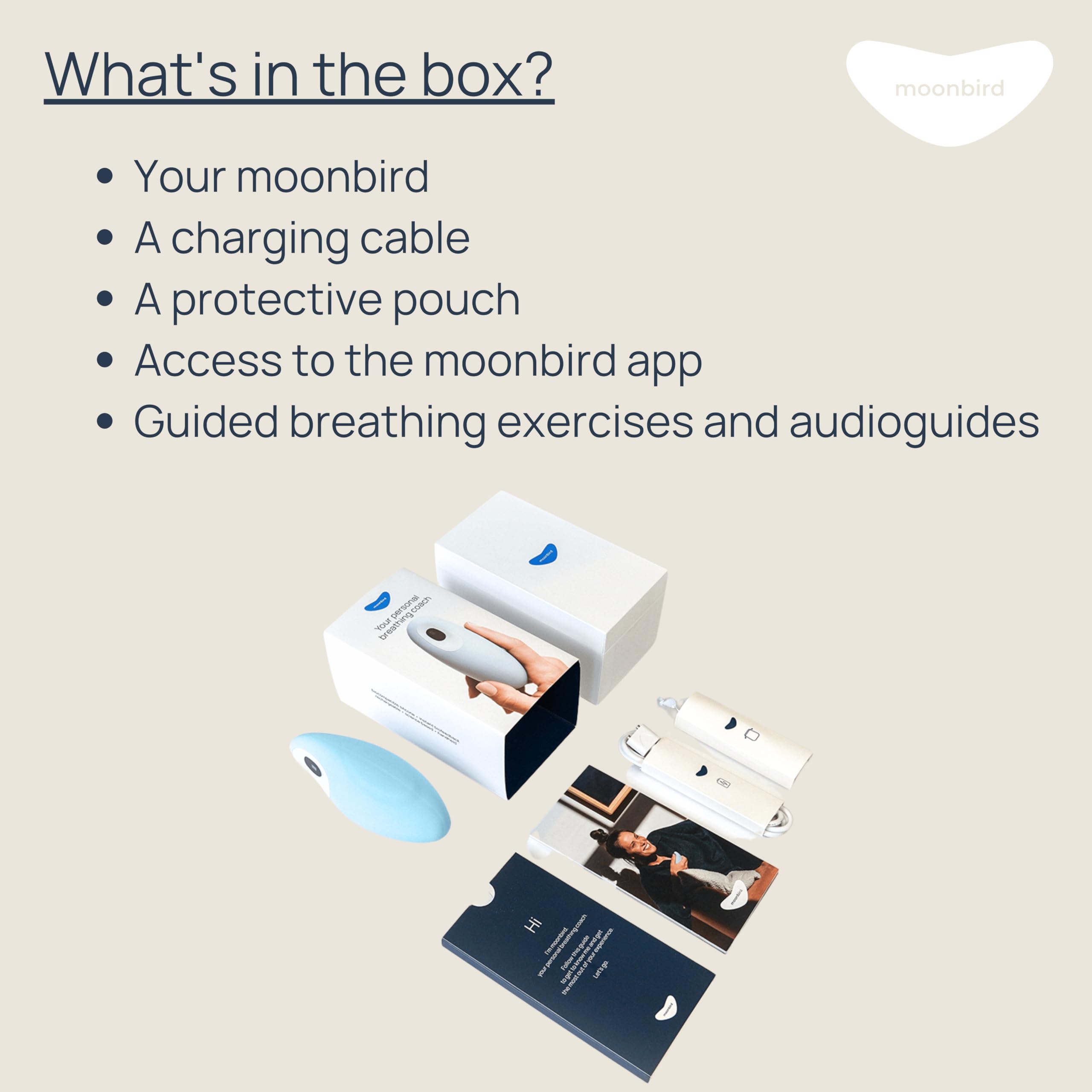 Moonbird breathing tool screen-free device for quick relief.