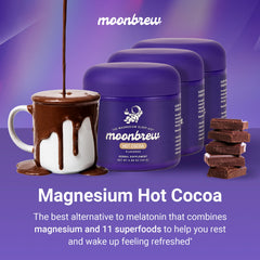 MoonBrew Nighttime Magnesium Hot Cocoa scoop beside powder for quick prep.