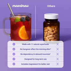 MoonBrew Sleepy Berry label shows vegan, gluten-free, keto-friendly quality