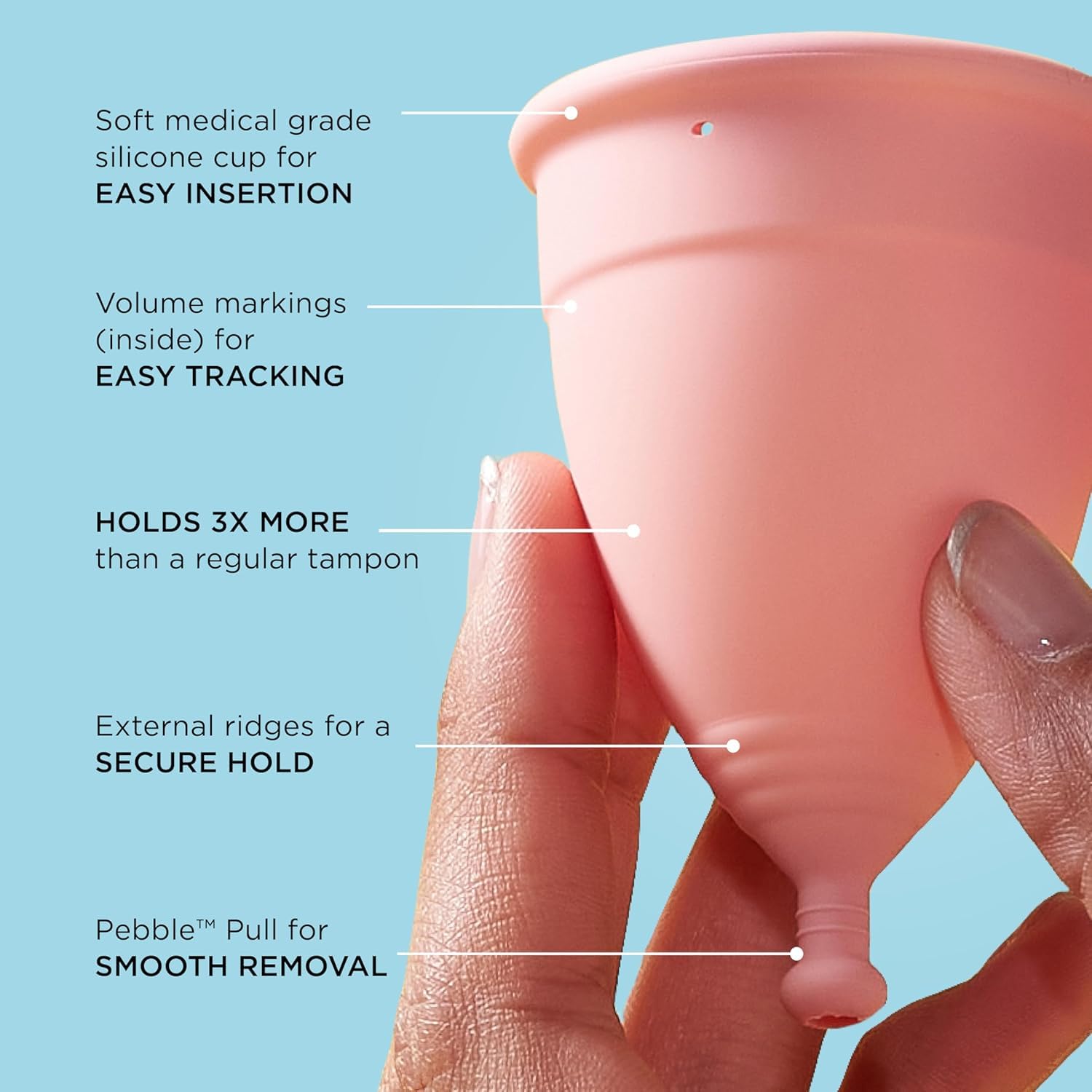 Mooncup ultra-soft silicone material cushions insertion and reduces discomfort