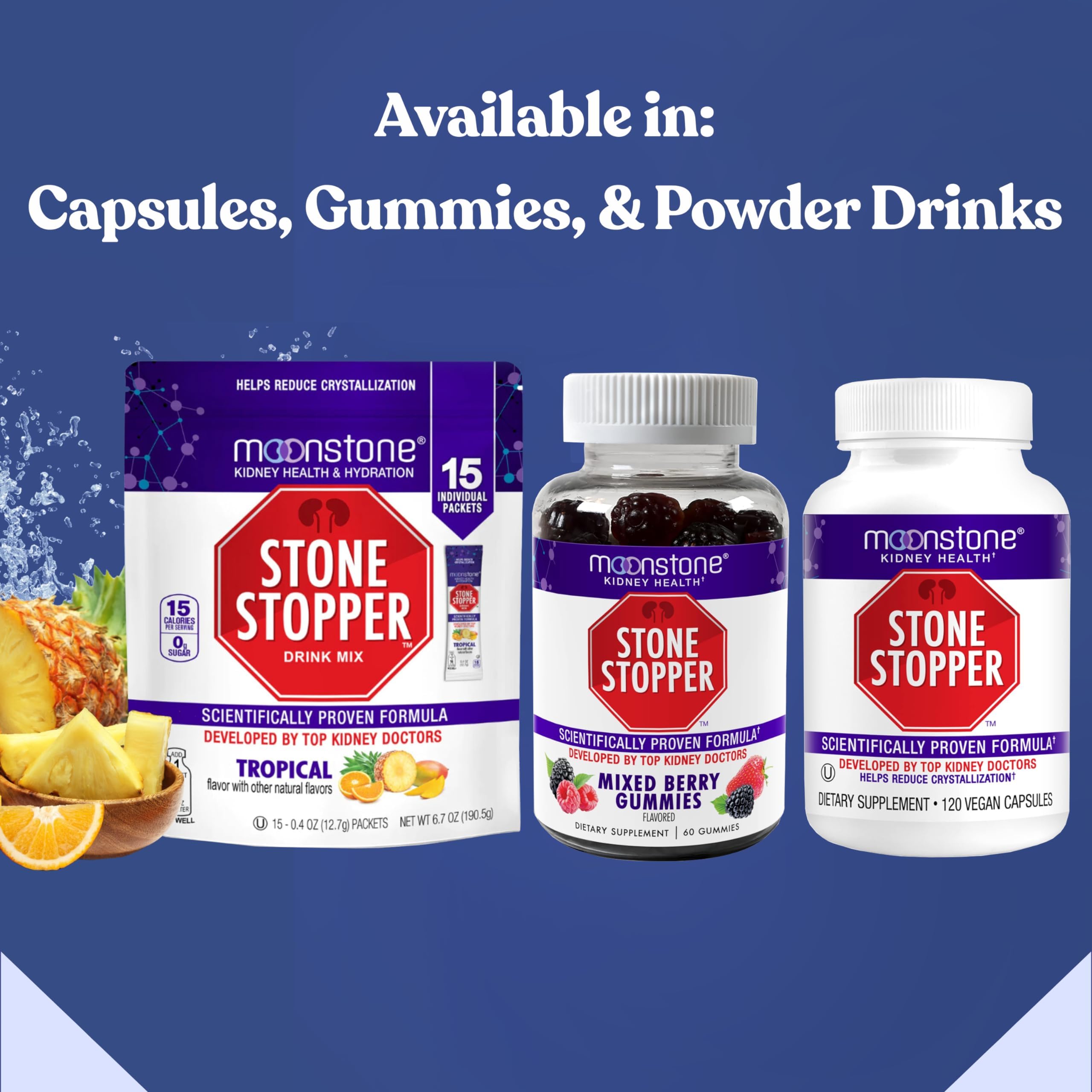 Moonstone Stone Stopper powder showcases alkali citrate content.