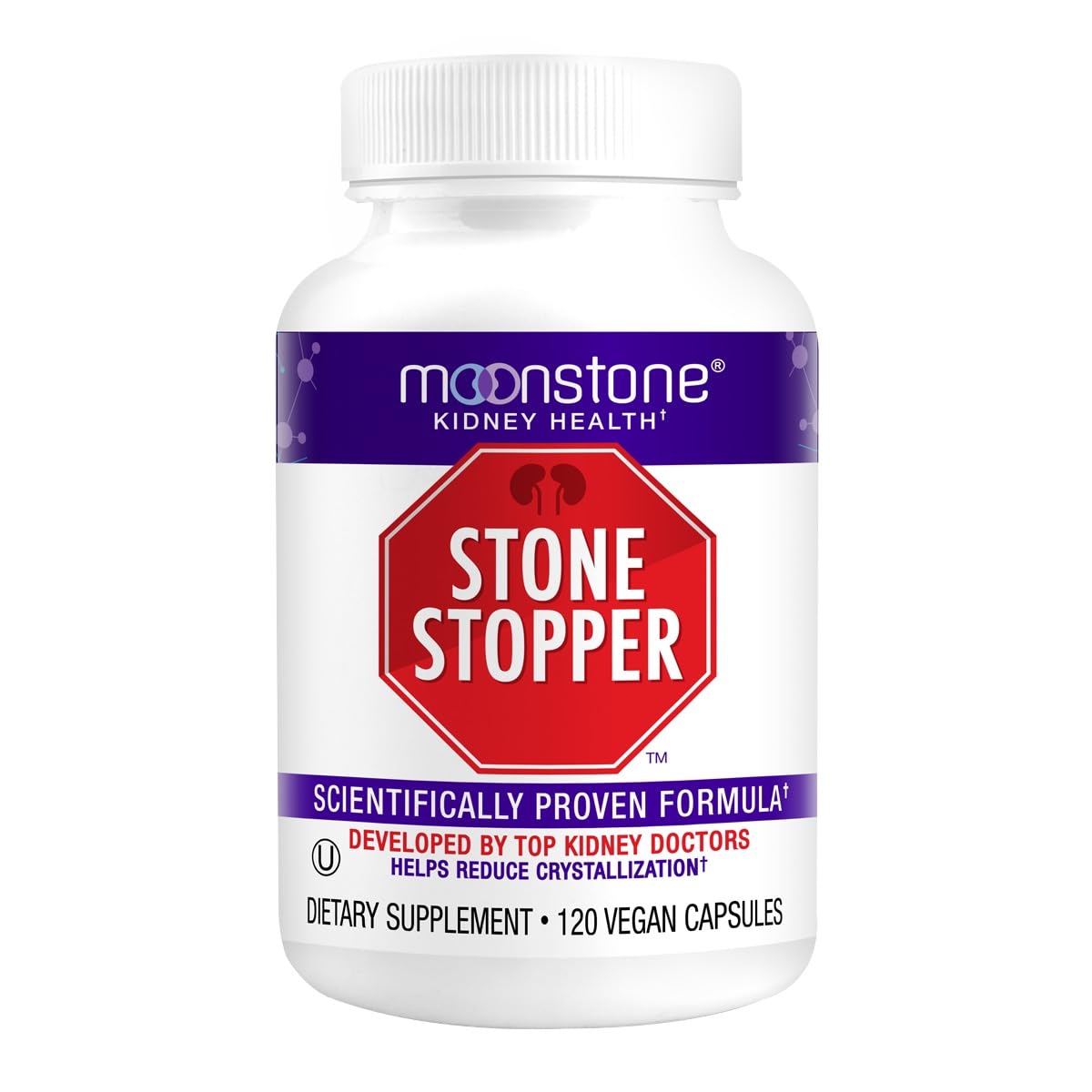 Moonstone Stone Stopper bottle packaging highlighting premium design and kidney health support