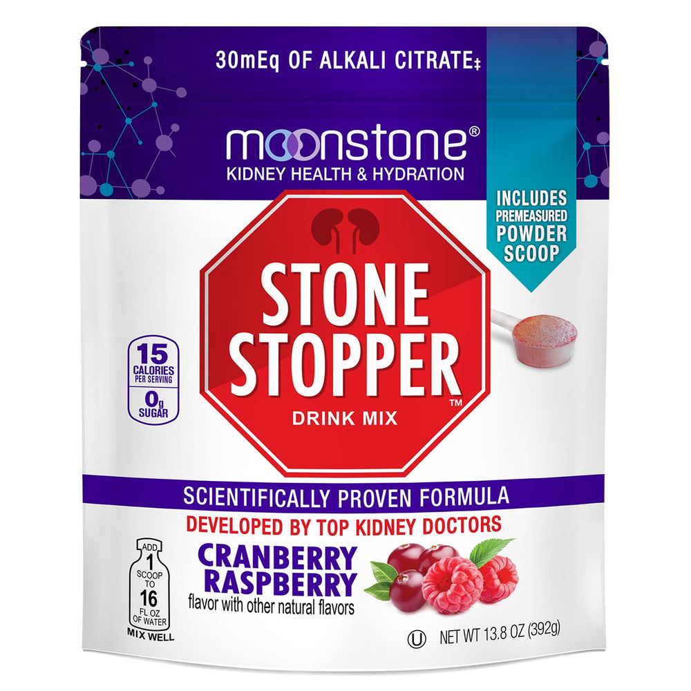 Moonstone Stone Stopper Drink Mix bottle with Cranberry Raspberry flavor for hydration support