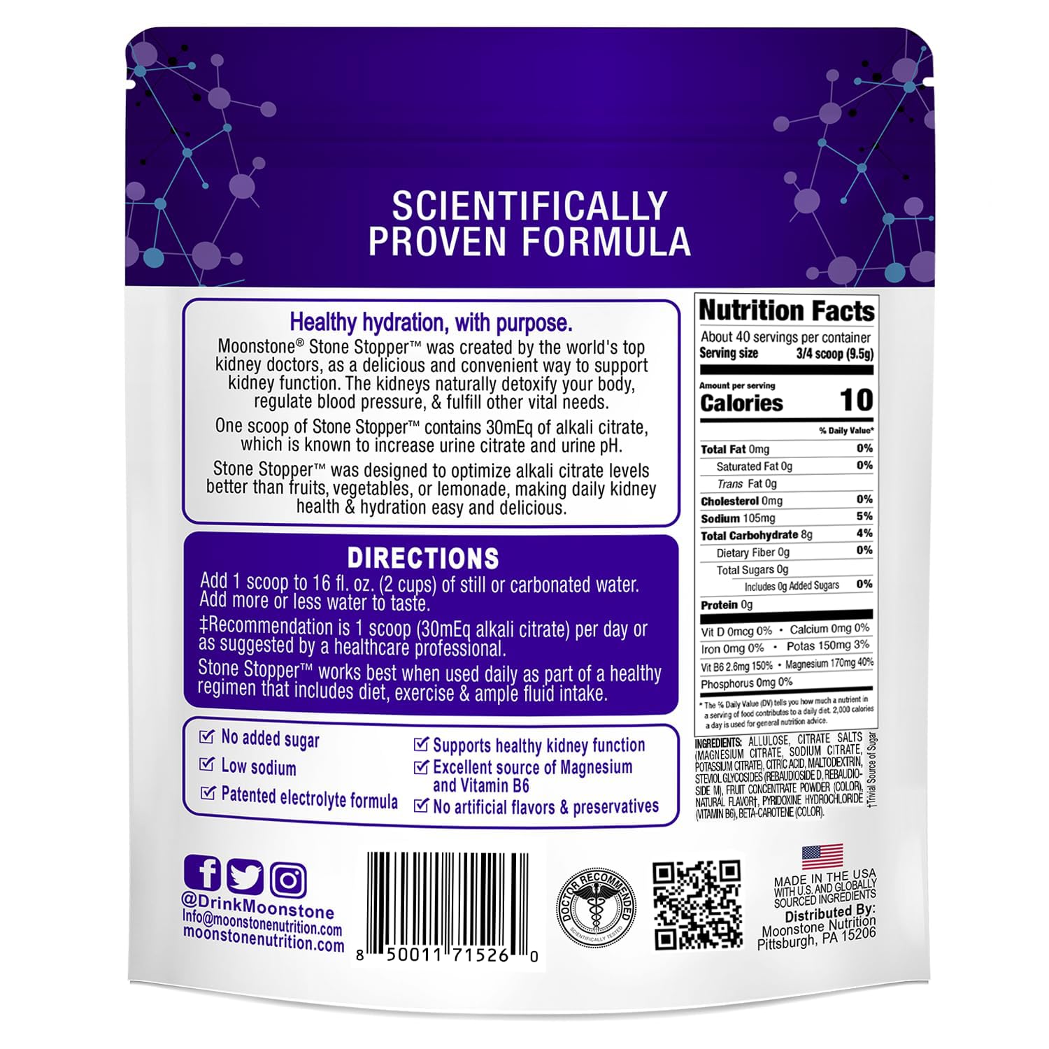 Moonstone Stone Stopper Drink Mix tropical powder dissolving in water for quick mix