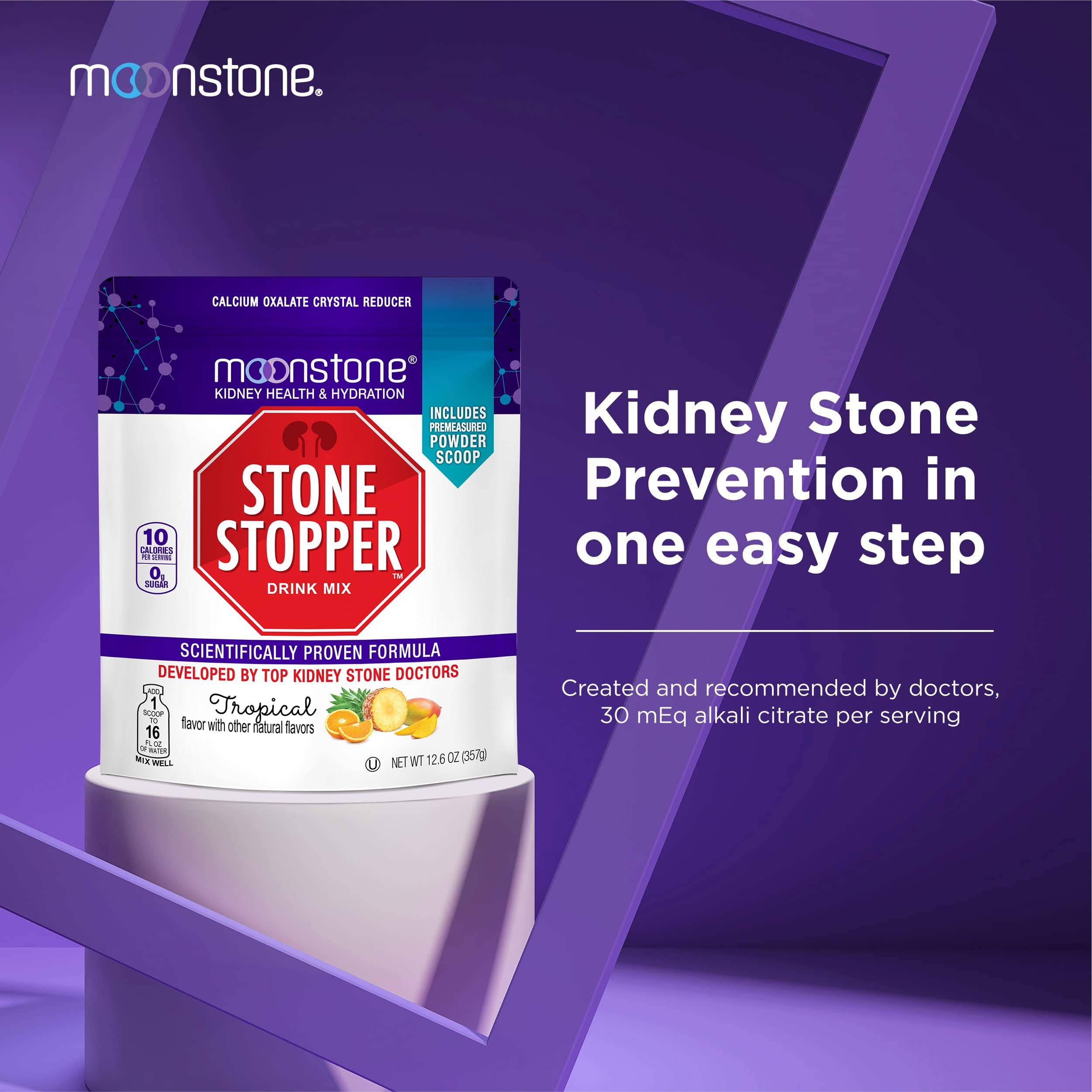 Moonstone Stone Stopper Drink Mix tropical packaging back view with ingredients overview