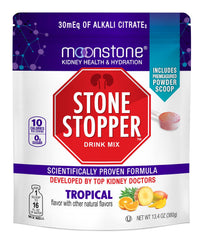 Moonstone Stone Stopper Drink Mix tropical packaging front view highlighting no added sugar and travel-friendly design