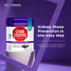 Moonstone Stone Stopper Drink Mix label highlights patented alkali citrate formulation