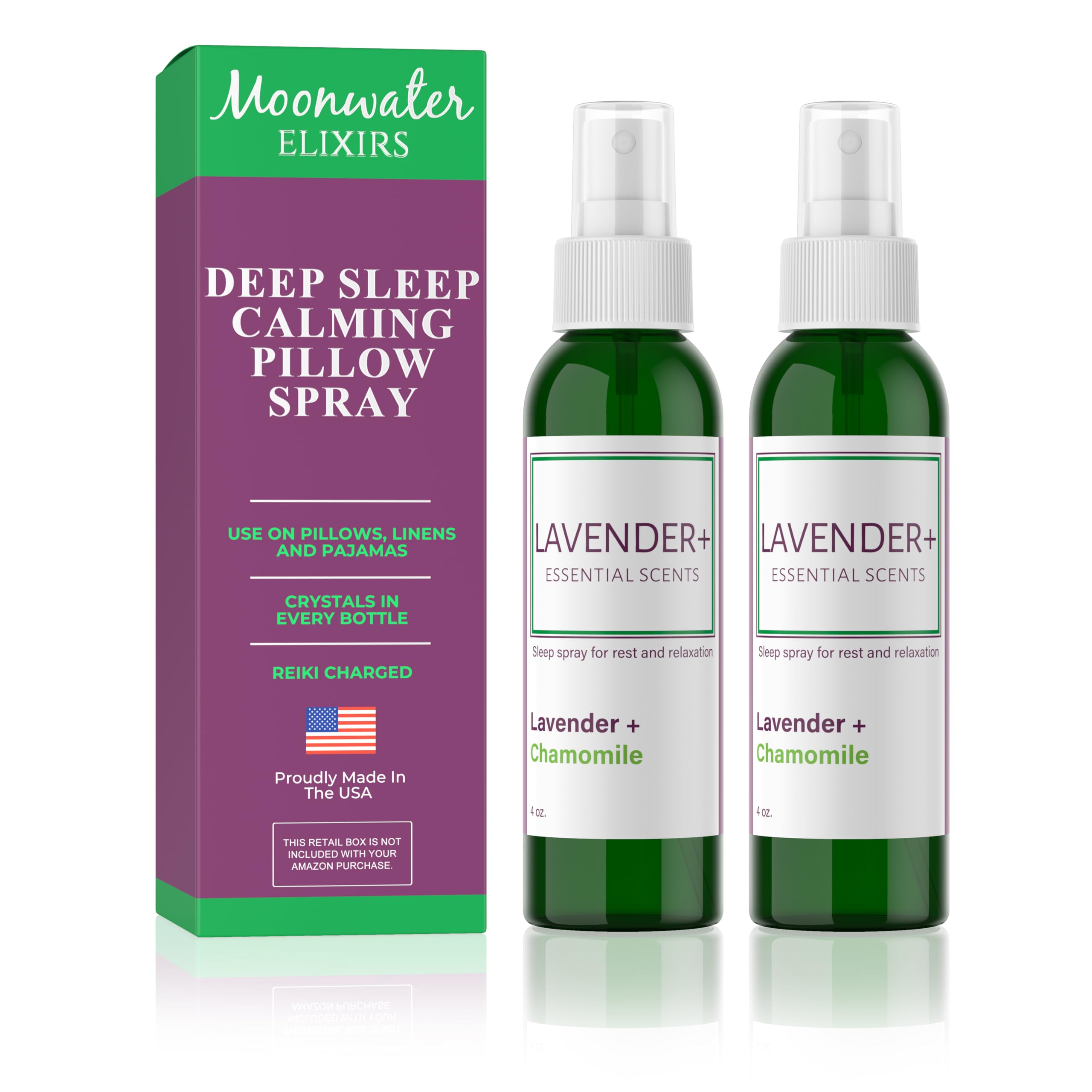 Moonwater Elixirs Lavender Sleep Spray bottle ready to use on pillow for calmer nights.