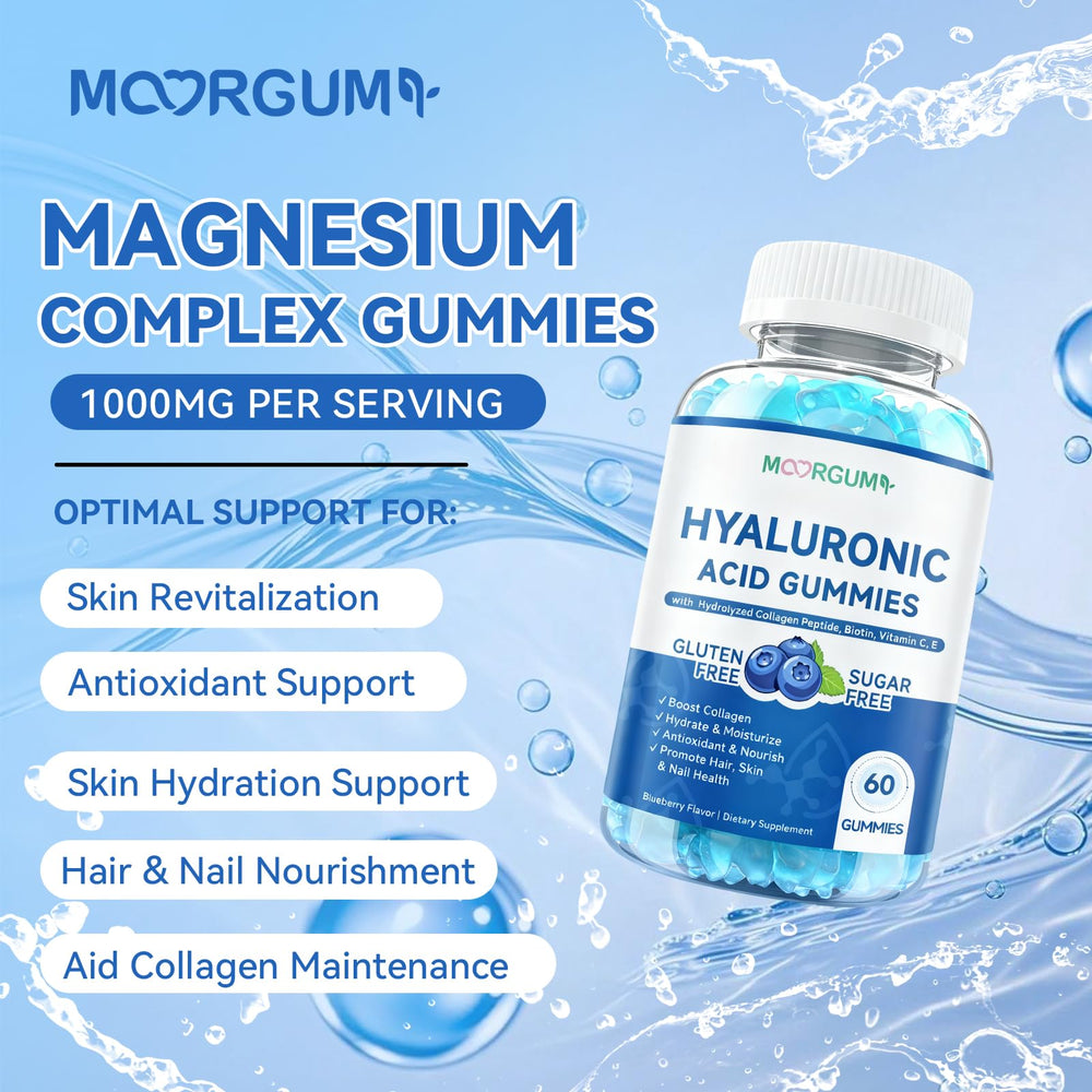 MOORGUMY Biotin Vitamins C and E gummies pack emphasizes high-potency nutrients for hair and skin.