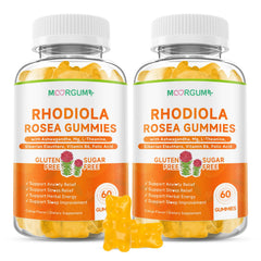 MOORGUMY Rhodiola Rosea Gummies bottle for daily stress support.