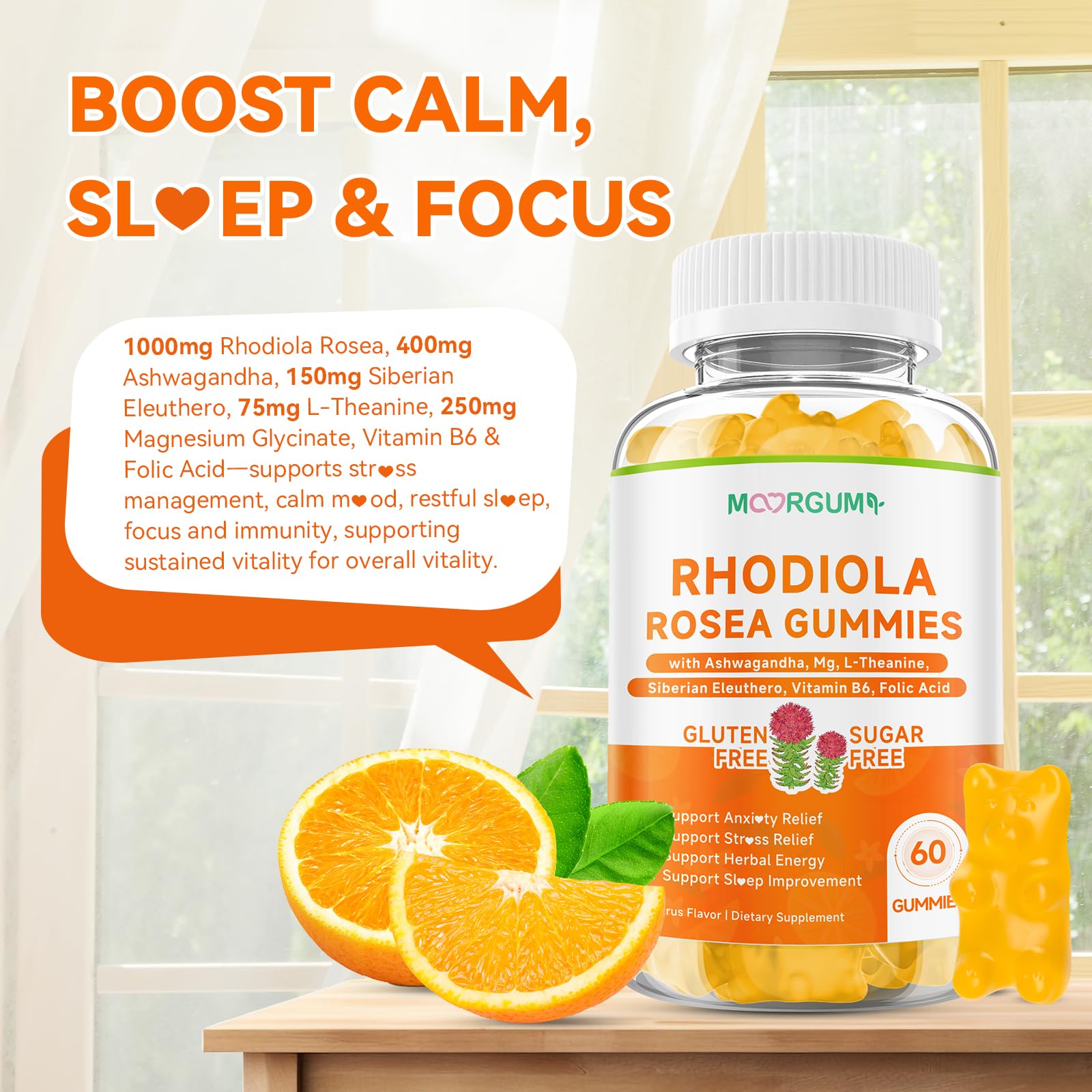 MOORGUMY Rhodiola packaging front for convenient wellness on the go.