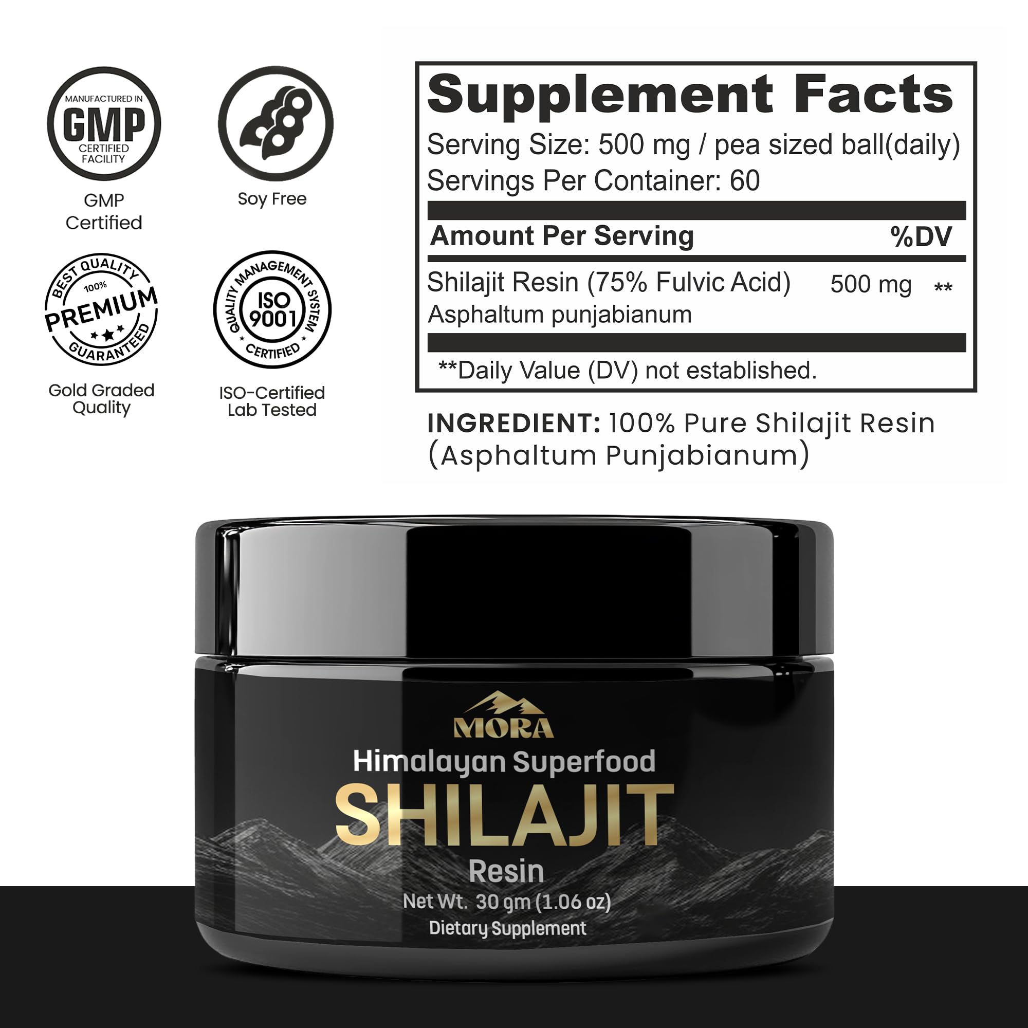 MORA IMPEX Himalayan Shilajit Resin includes a lab report for transparency