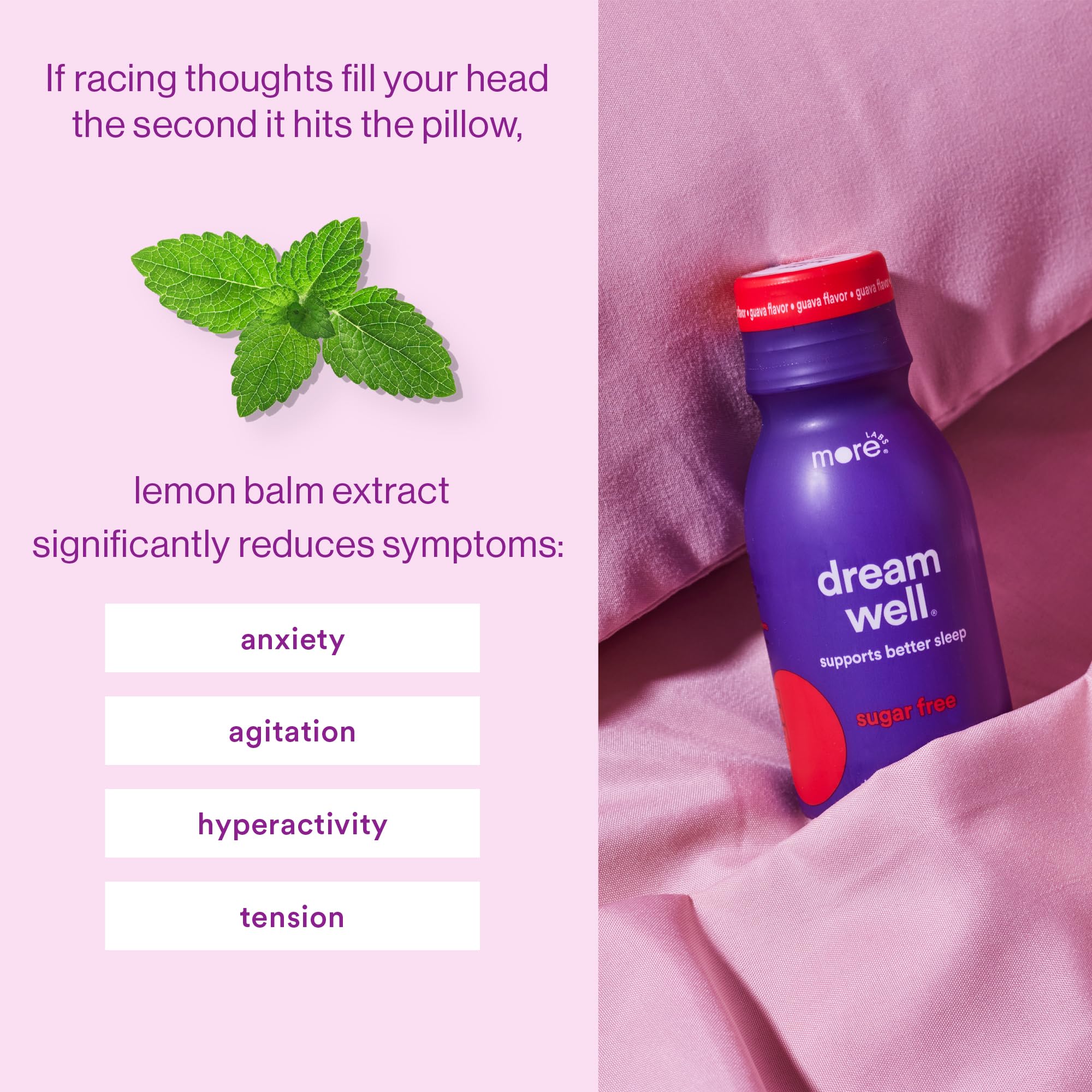 More Labs Dream Well ingredients glow highlights natural components for a calming, non-prescriptive unwind.