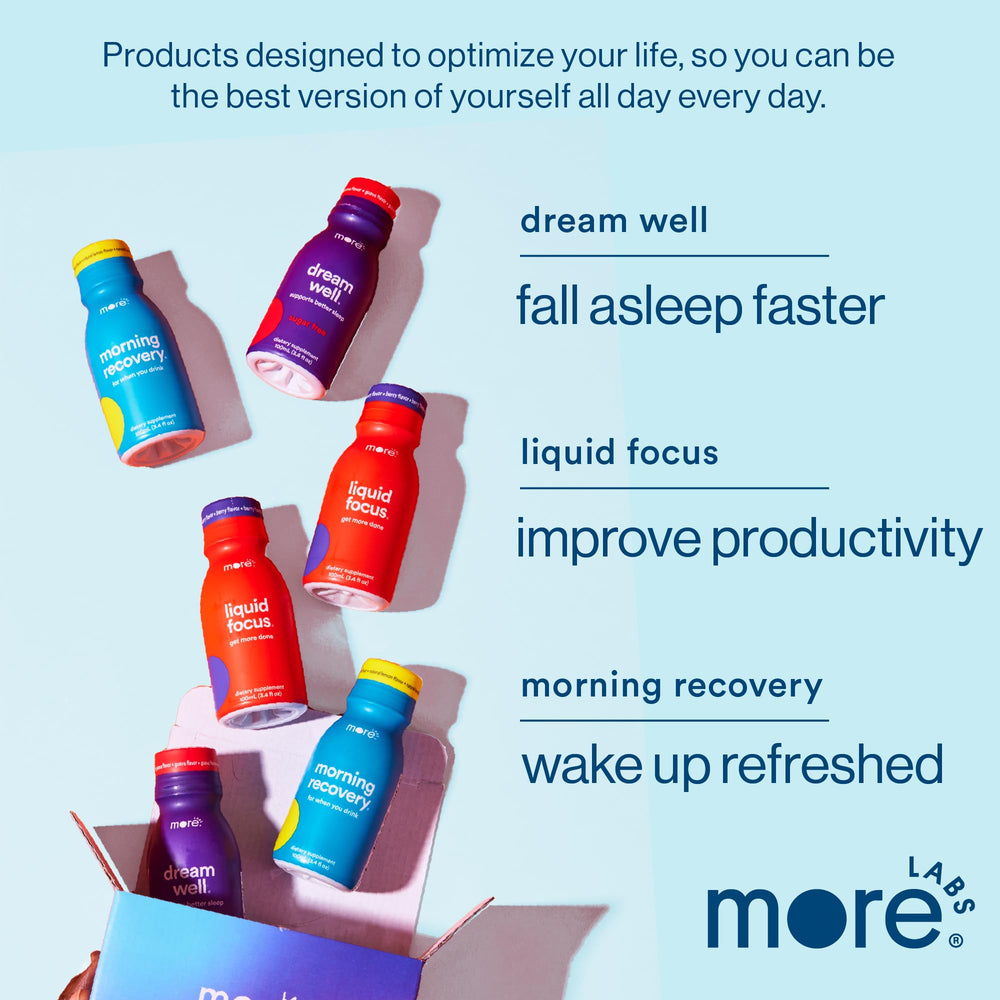 More Labs Dream Well on a nightstand implies easy access during late-night routines.