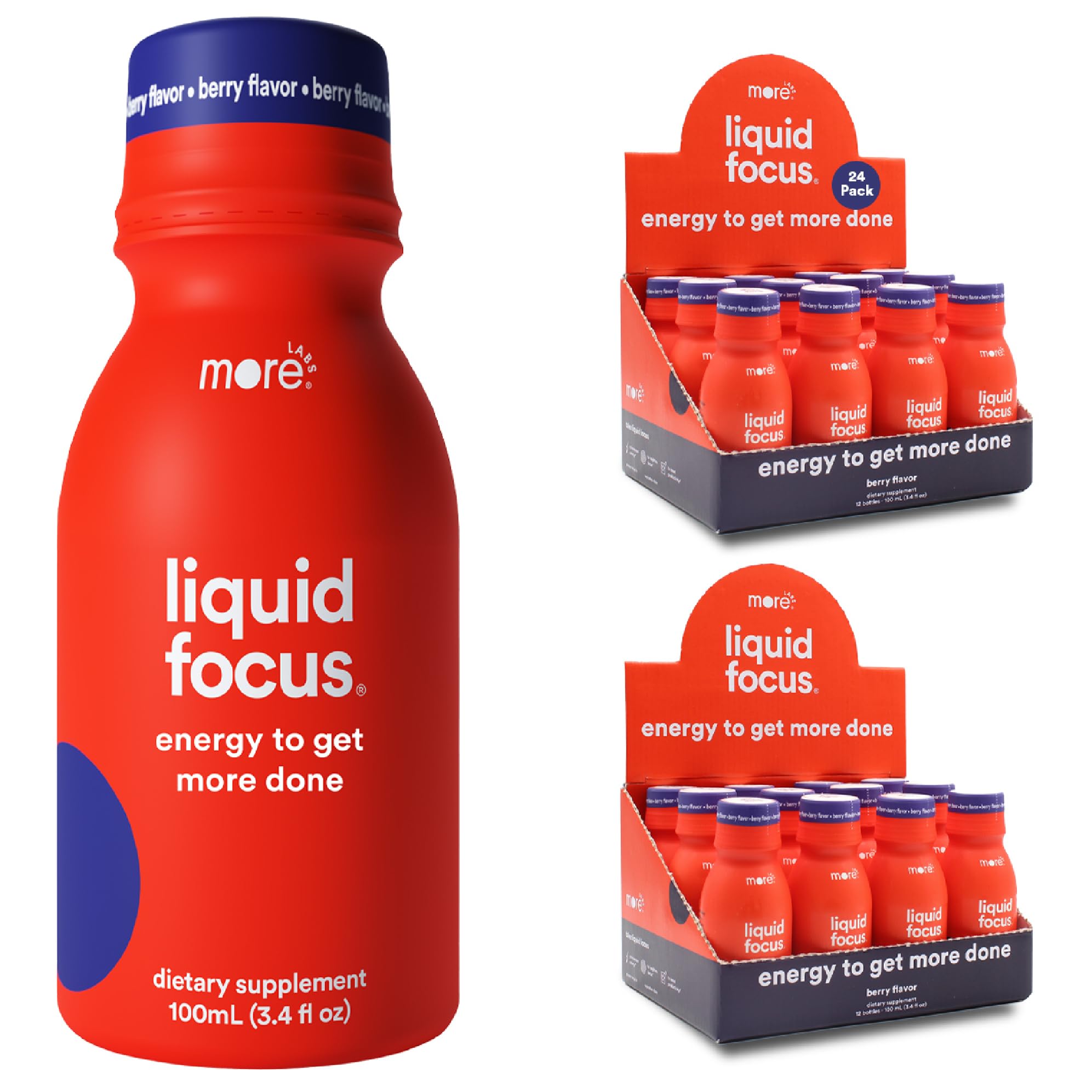 More Labs Liquid Focus bottle close-up, highlighting focus support for tasks.