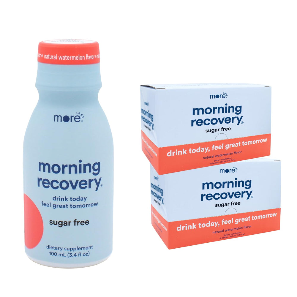 More Labs Morning Recovery DHM electrolyte bottle pour for post-drinking hydration