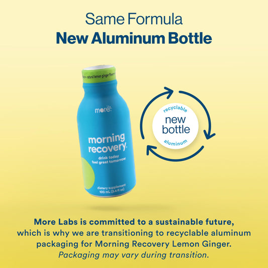 More Labs Morning Recovery lemon ginger bottle side view ready for hydration.