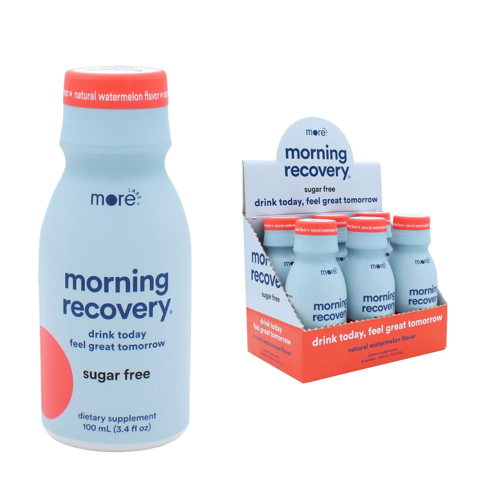 More Labs Morning Recovery watermelon bottle ready to hydrate after drinks.