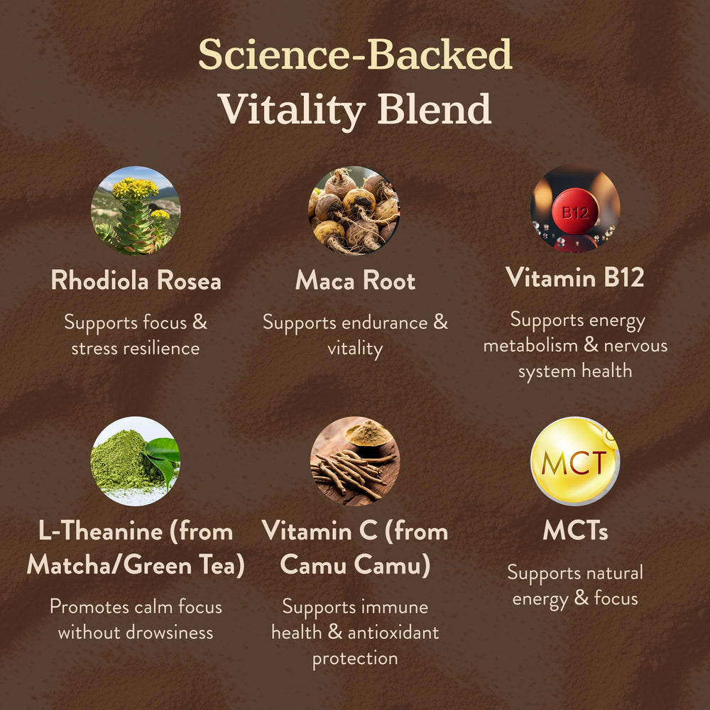 More Vitality Blend pour over glass of prepared drink