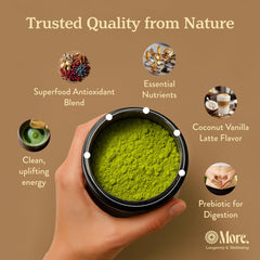 More Vitality Blend scoop with powder on light background