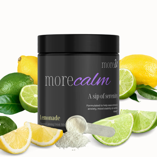 MoreCalm Lemonade powder dissolving for calming routine and restful sleep
