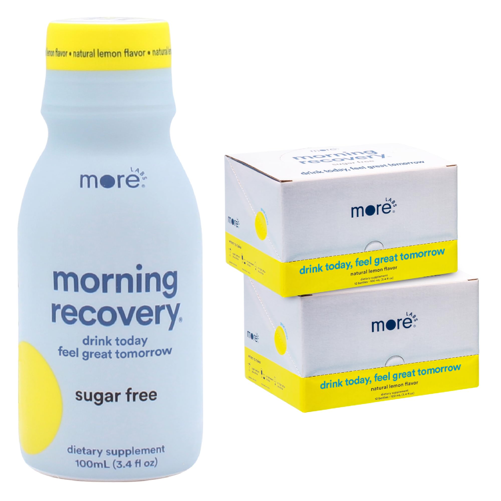 More Labs Morning Recovery lemon bottle for on-the-go hydration.