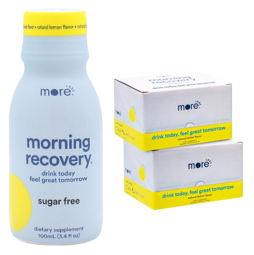 More Labs Morning Recovery lemon bottle for on-the-go hydration.