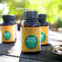 Front packaging of MoreLife Market Heart Enhance highlighting 108 capsules
