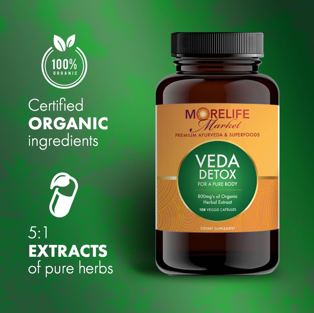 MoreLife Market Veda Detox with turmeric and ginger visuals supporting gut comfort and balance.