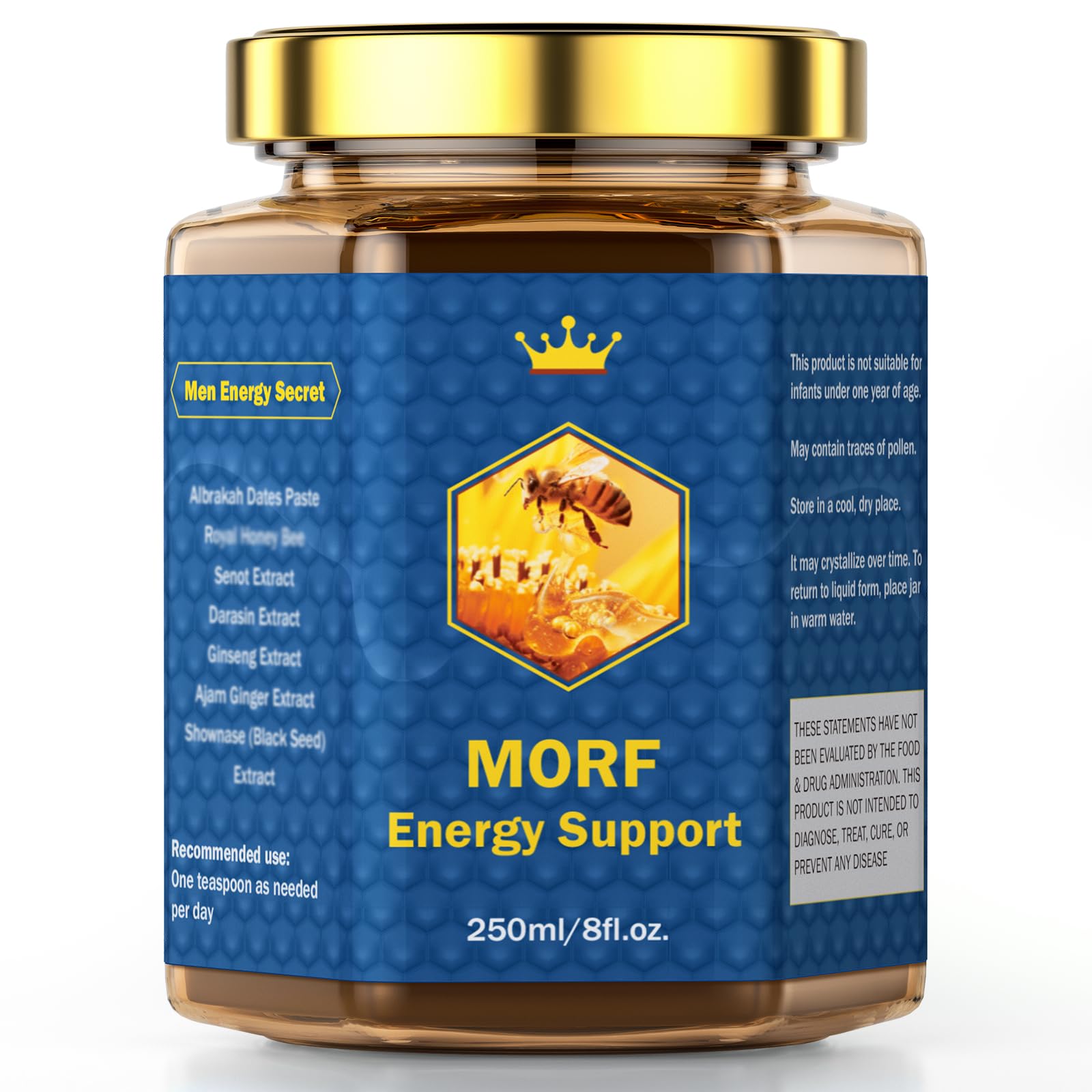 MORF Energy Support honey with date paste in a glass jar for everyday sweetness
