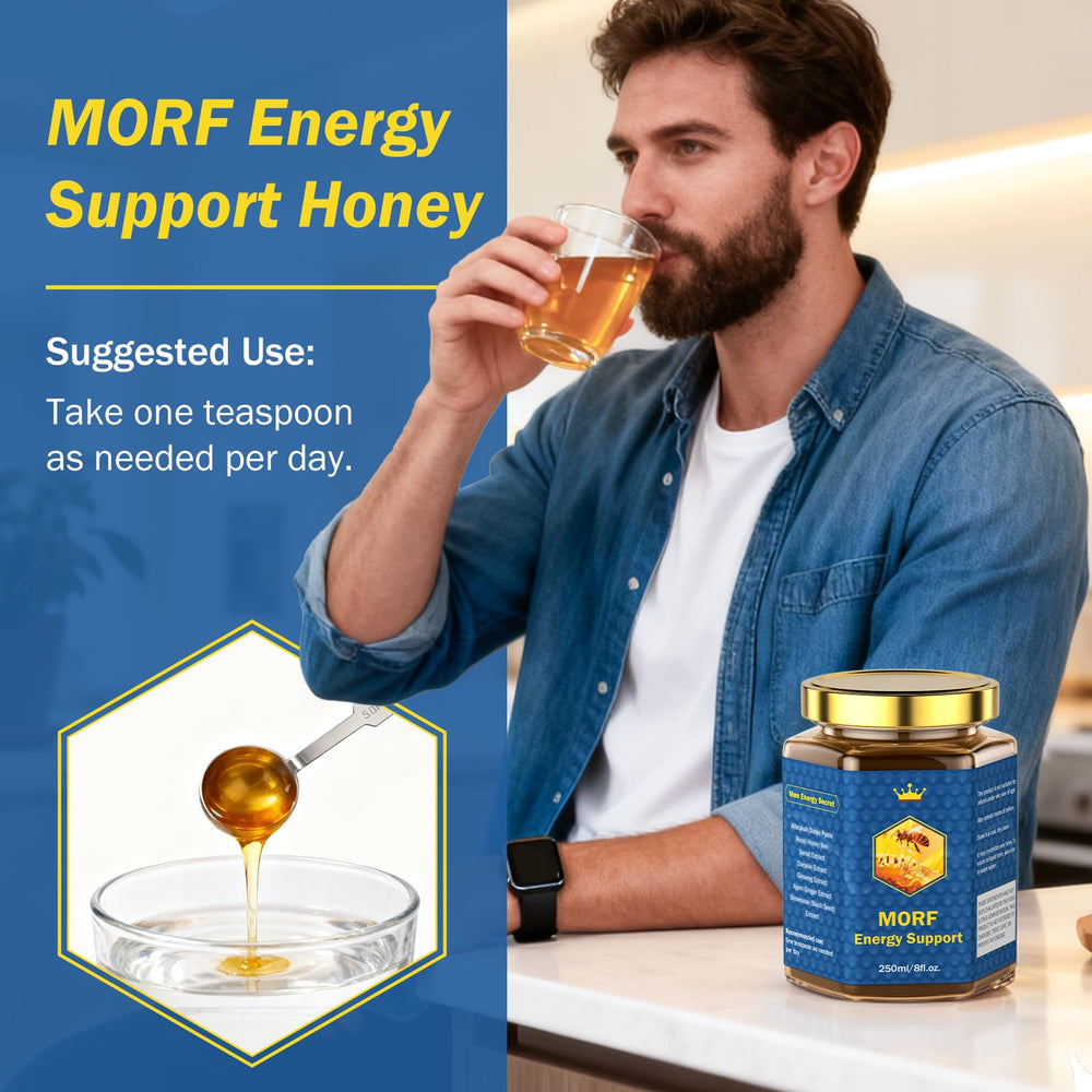 MORF Energy Support honey with pecan nuts inside adds texture and natural sweetness