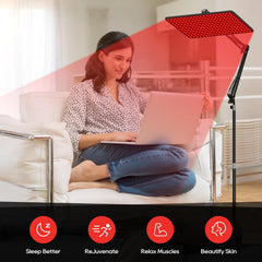 Morfone Advanced red-light lamp in use on sofa for convenient relaxation.